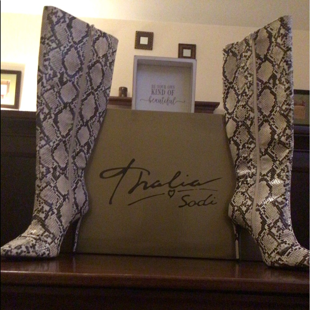 Snake Pattern high heel knee high boots